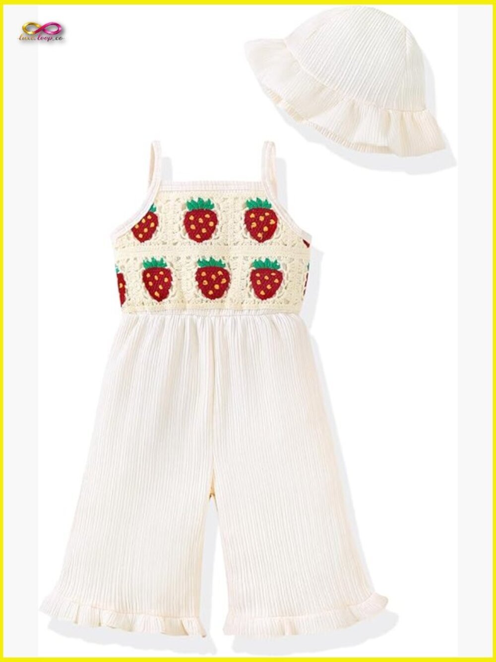Summer Crochet Ruffle Romper Baby Girl One-Piece Jumpsuit with Hat